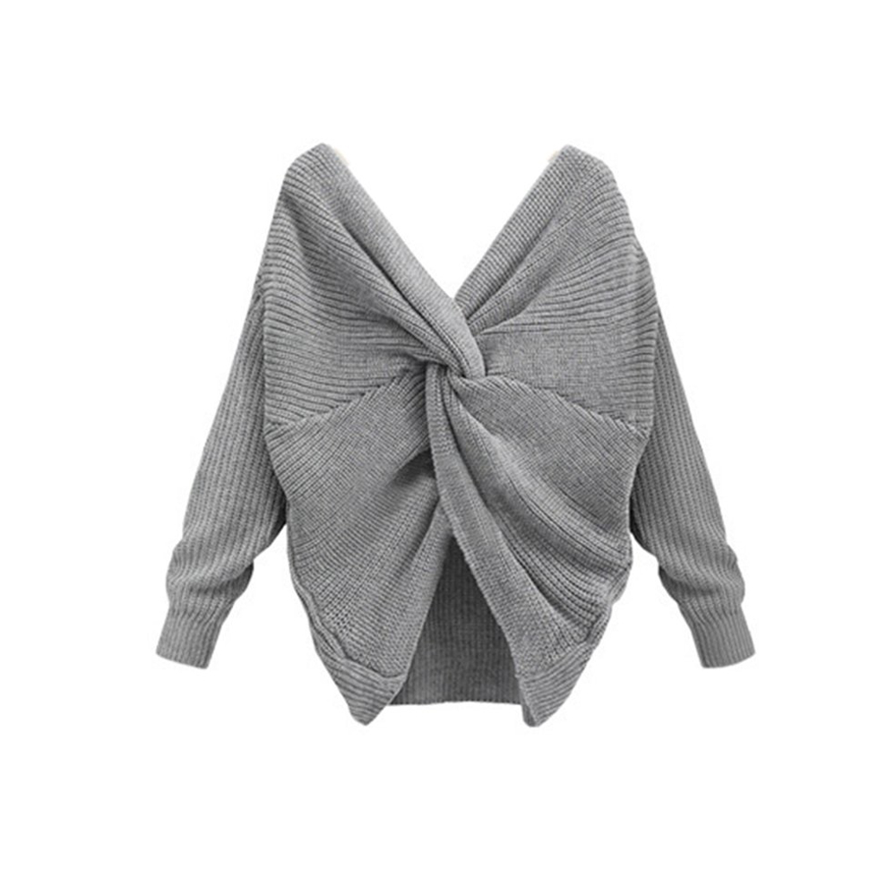 Women Deep V Neck Sweater Loose Style 