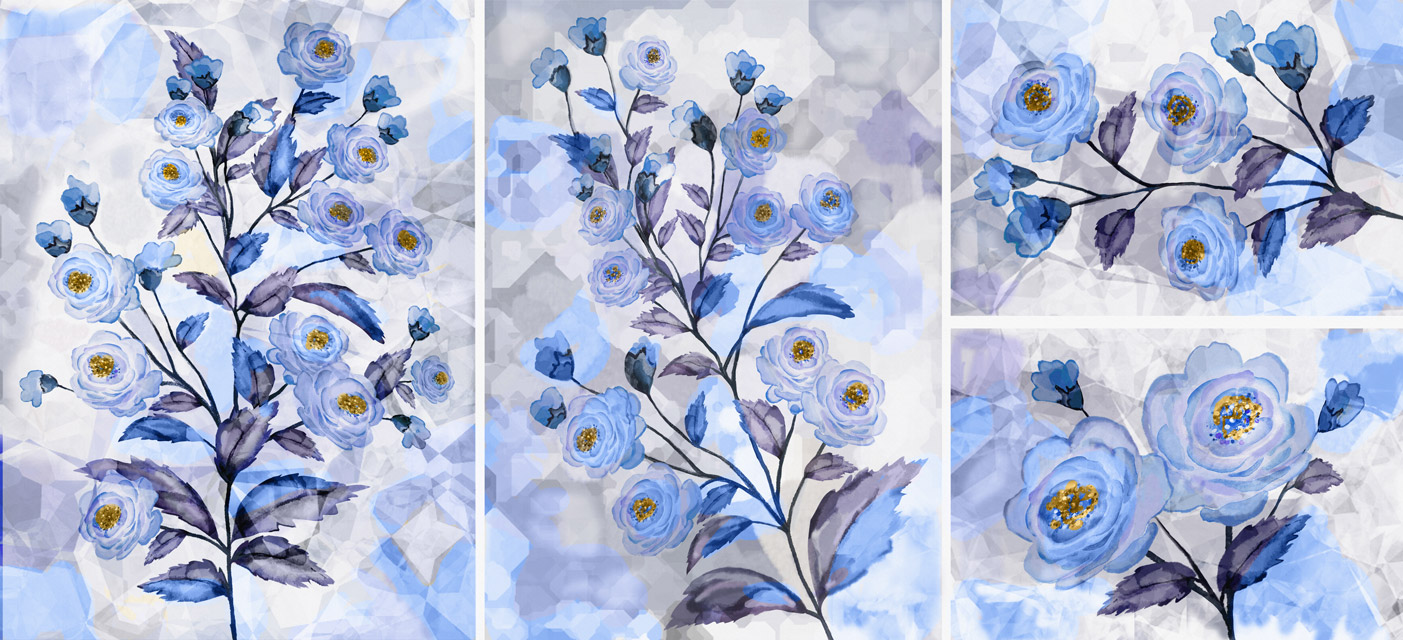 CNVS-641  78″ inch x 48″ inch   Set Of Pictures With Different Textures And Colors Blue Rose. 