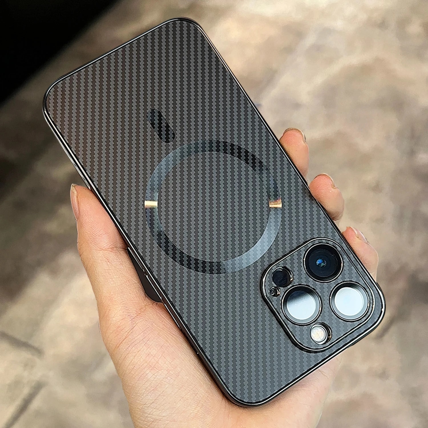 HODON Luxury Carbon Fiber Texture Plating Cases for iPhone 16 15 14 13 12 Pro Max Magsafe Case Wireless Charging Magnetic Shockproof PC Cover