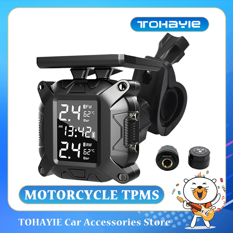 TOHAYIE Motorcycle TPMS Tire Pressure Monitoring System Solar External Sensors Waterproof Dustproof TPMS for Moto