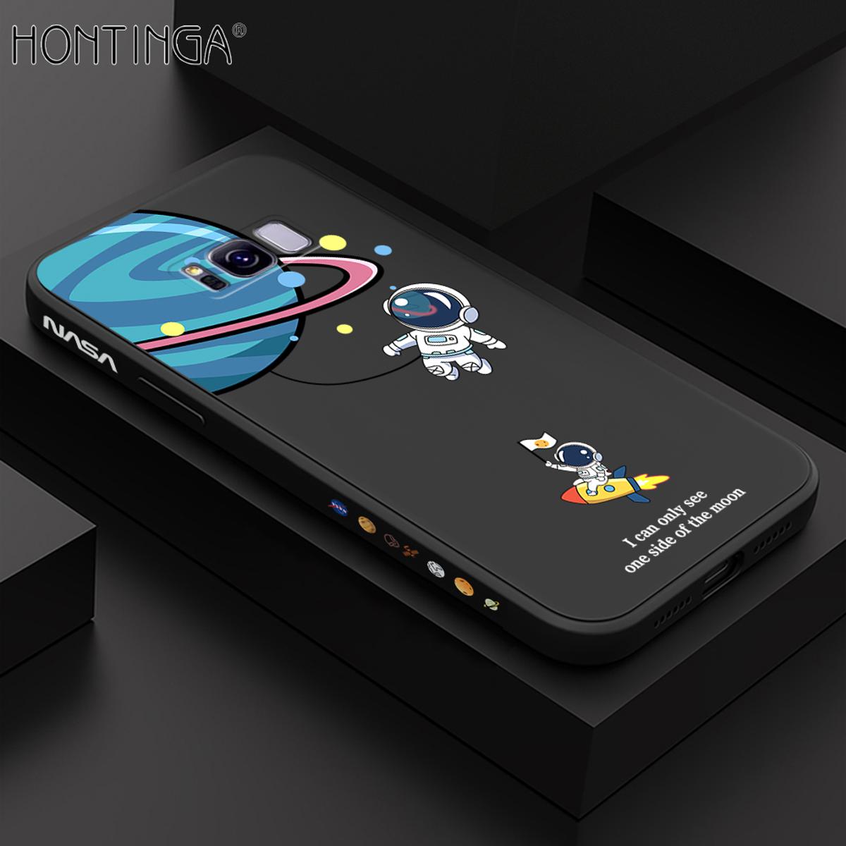 Hontinga for Samsung S8 Plus Case Cartoon Astronaut Side Design Back Cover Soft Square Edge Liquid Silicone Phone Cases