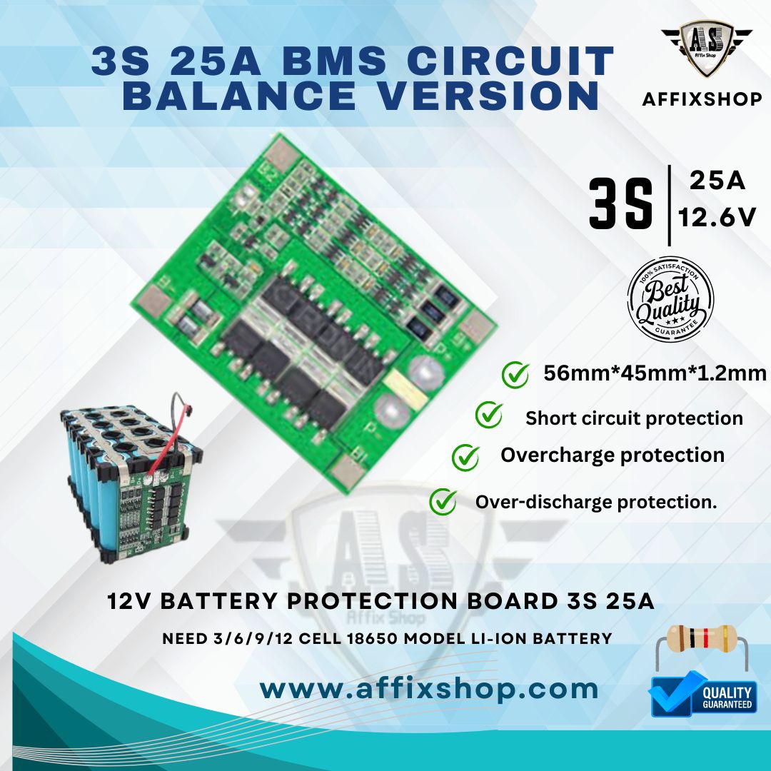 3S bms 12V 25A Li-ion 18650 cell Protection Board Balance Module - BMS circuit. 