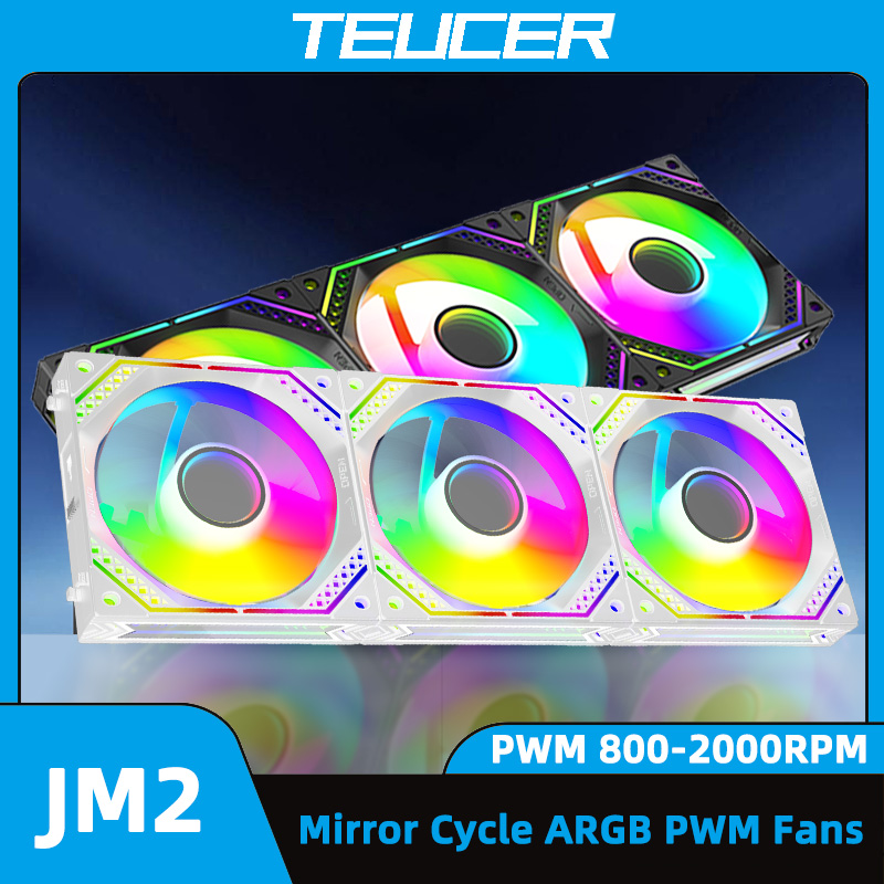 TEUCER JM-2 120mm Case Fan 4Pin PWM ARGB Mirror Light Effect aura sync Cooling Fan For PC Case Cooling Stystem CPU Water Cooler