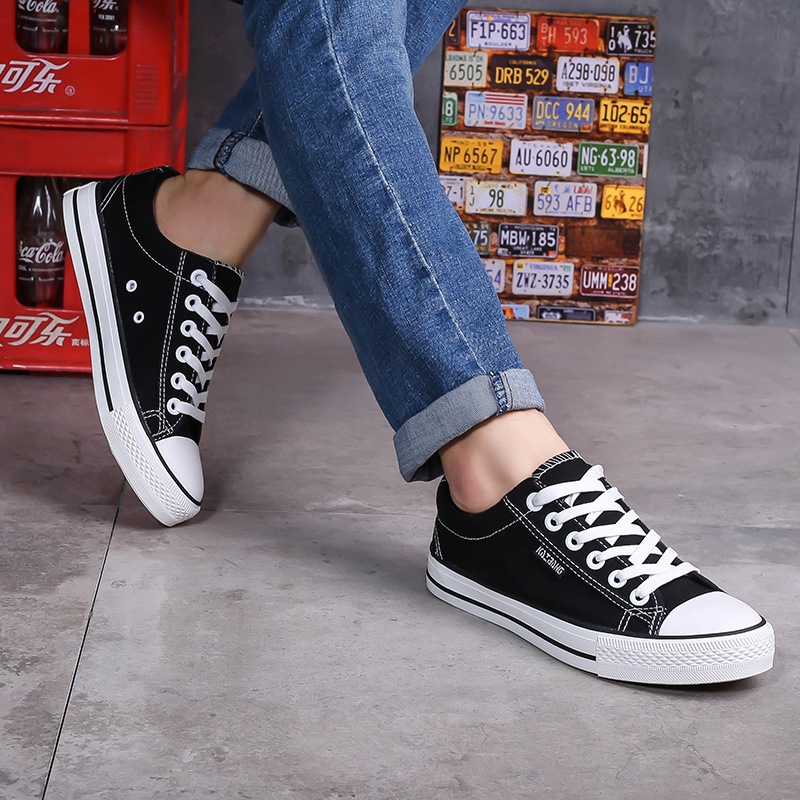 Kaibang Preppy Style Classic Men's Canvas Shoes Lovers Shoes Flat Lace-up Pure Color All-Matching Shoes Large Quantity Low Price. 