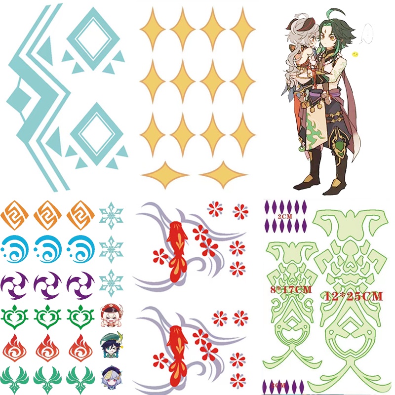 Game Genshin Impact Tattoo Stickers Xiao Albedo Barbatos Yoimiya Sticker Halloween Party Cosplay Accessory Gifts