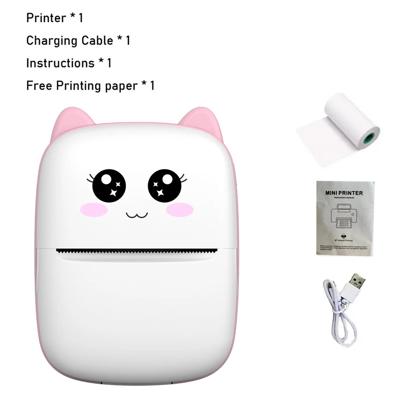 Mini Thermal Printer Wireless BT Label Photo Memo Wrong Question Printing Tag Bluetooth Ink-free Printer USB Cable Portable. 