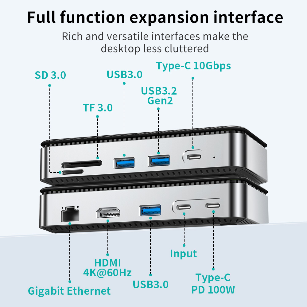 Yottamaster USB C HUB with Cooling Fan M.2 NVMe SATA SSD Enclosure External 10Gbps 4K 60Hz HDMI-Com RJ45 SD/TF Docking Station. 