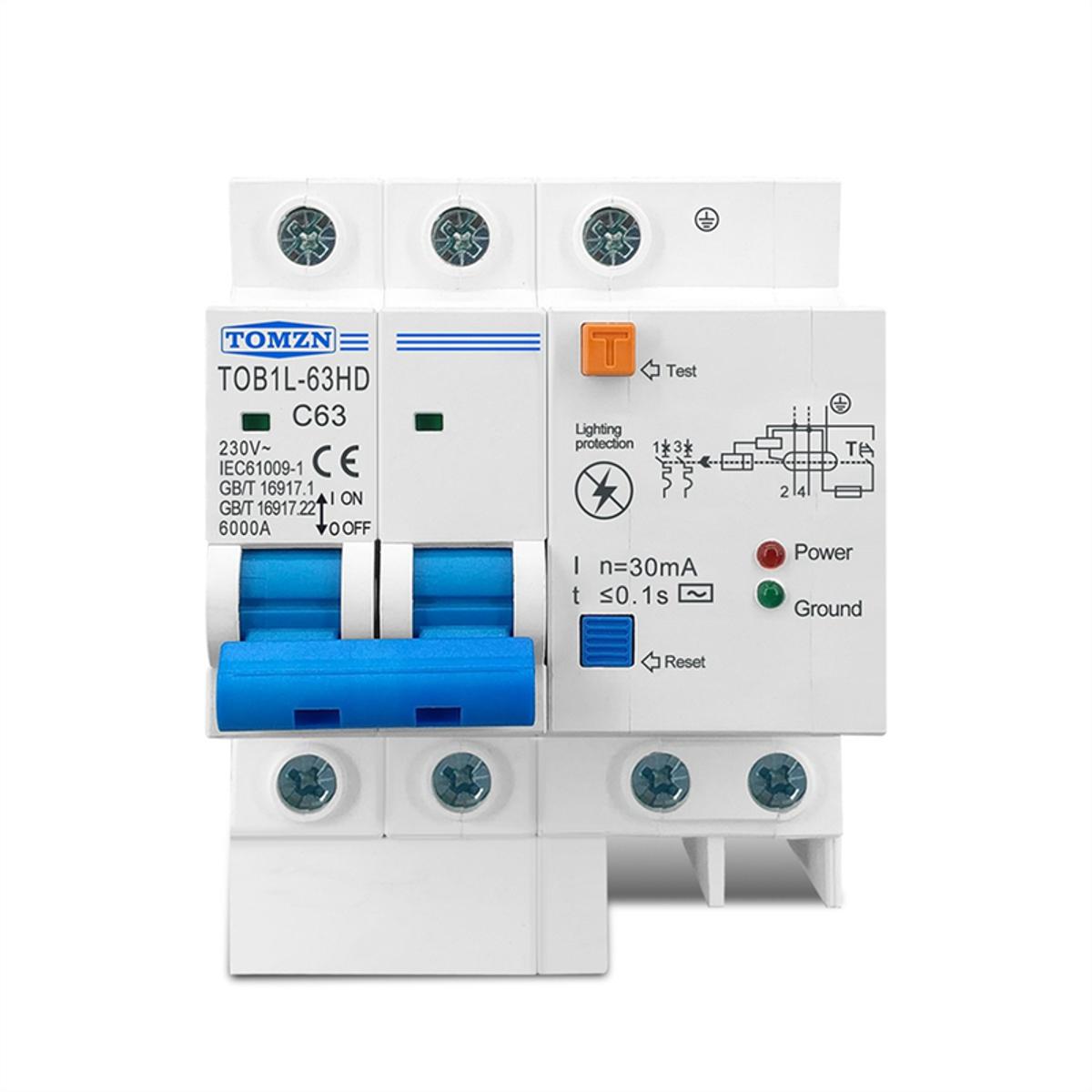 TOMZN Residual Current Circuit Breaker Main Switch with Protector 63A