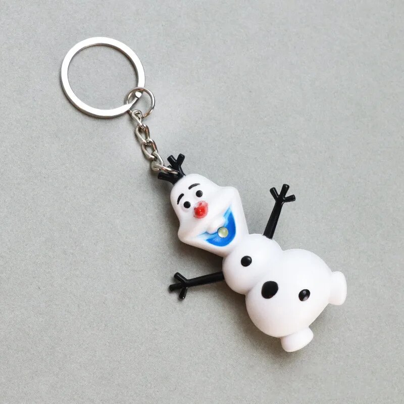 LED Light Sound Disney Olaf Keychain Model Toys ABS Snowman Figure Pendant Key Ring Birthday Gift. 