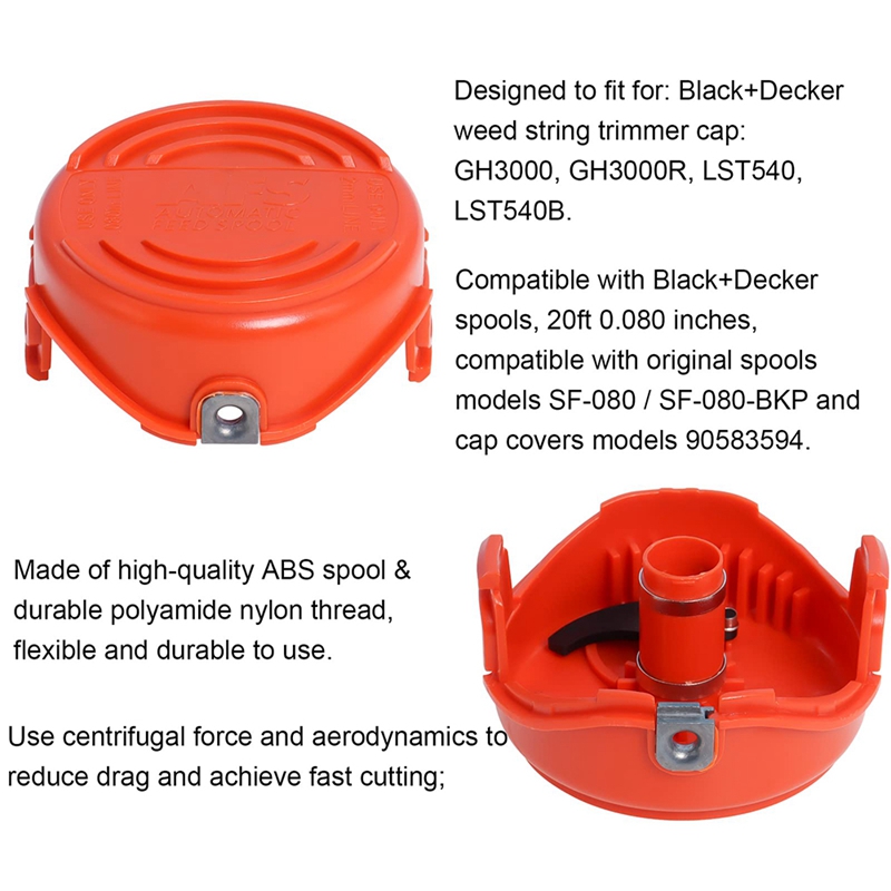 OUMERY 90583594 Replacement Spool Caps Assembly Compatible with for Black+Decker GH3000 String Trimmer(4 Pack). 
