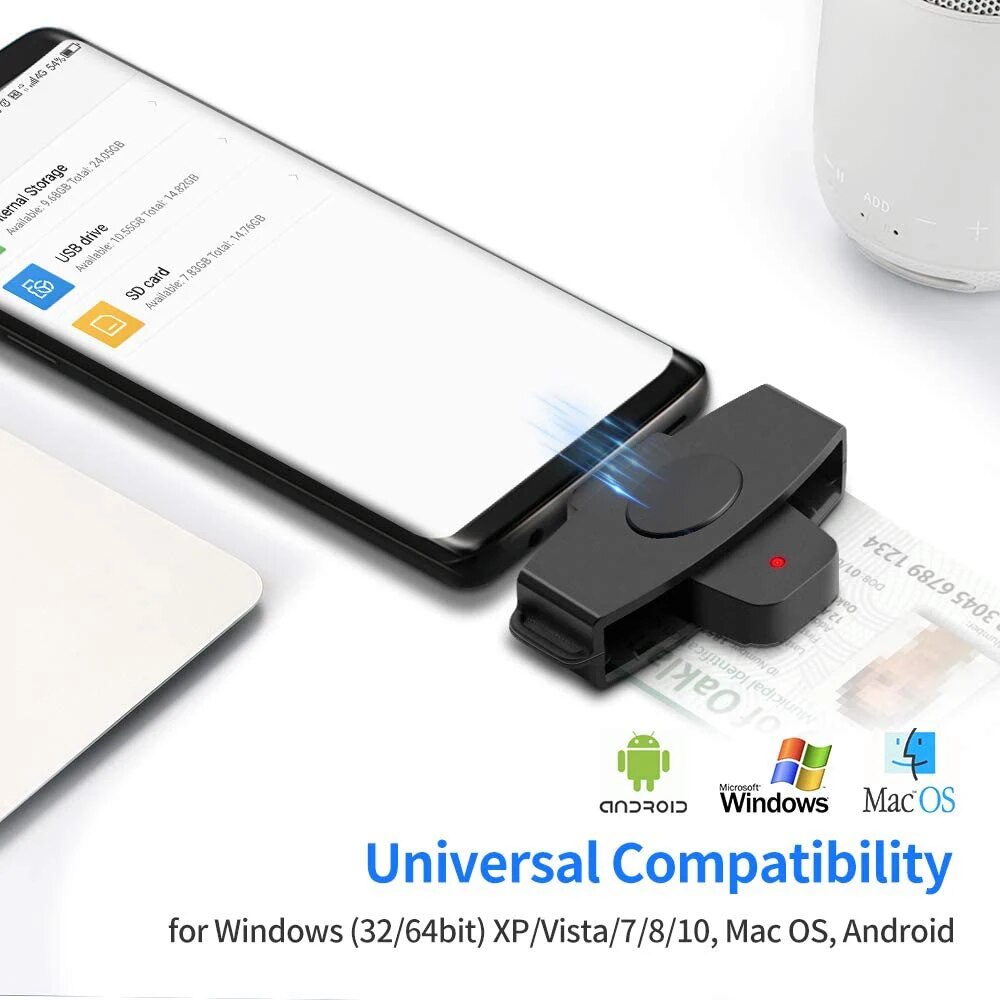 Rocketek USB type c smart Card Reader memory ID Bank EMV electronic DNIE dni citizen sim cloner connector adapter Android Phones. 