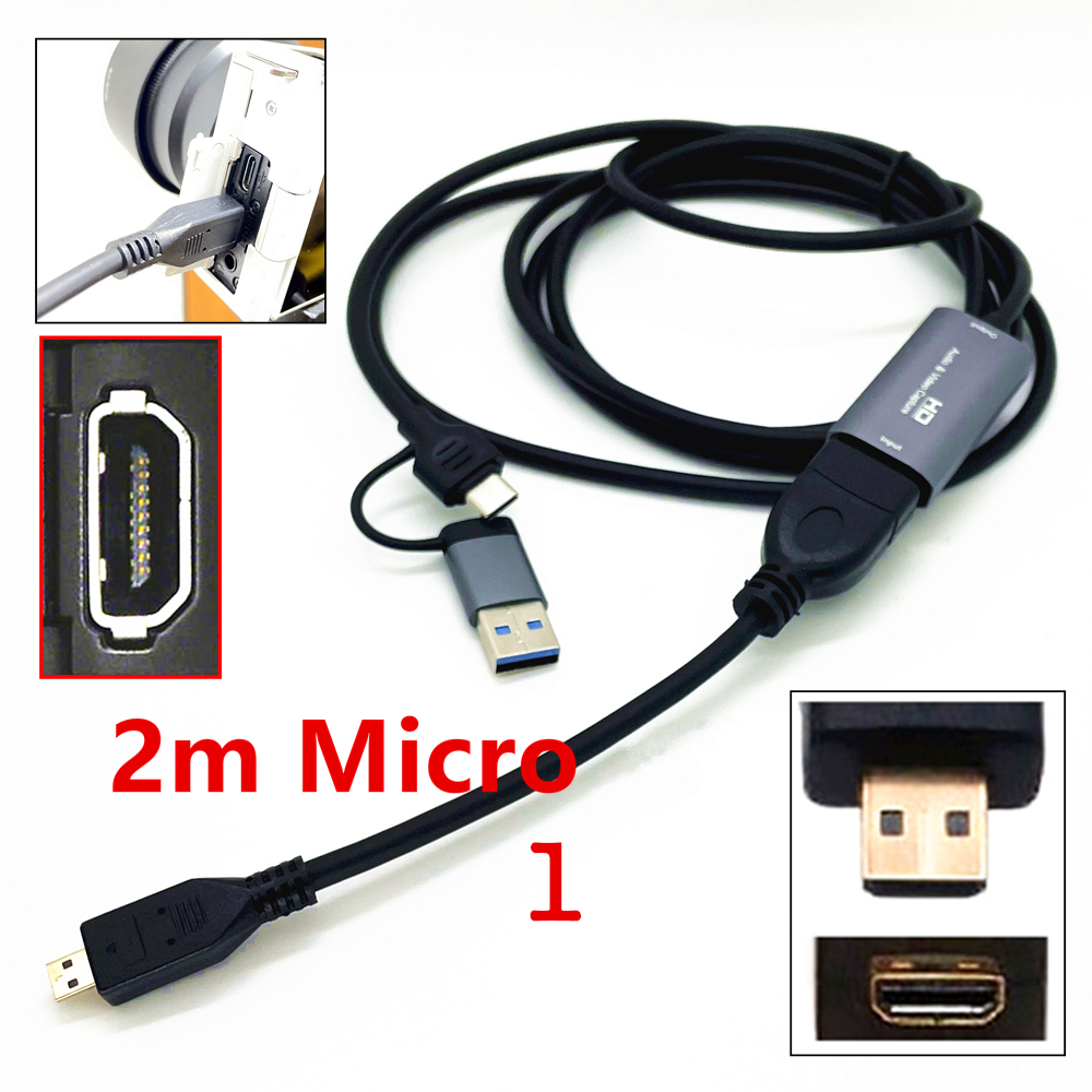 2in1 USB Type-C to Micro / Mini HDMI-compatible Video Capture Card Live Streaming Cable for Sony Canon Nikon Fuji Camera PC 4K. 