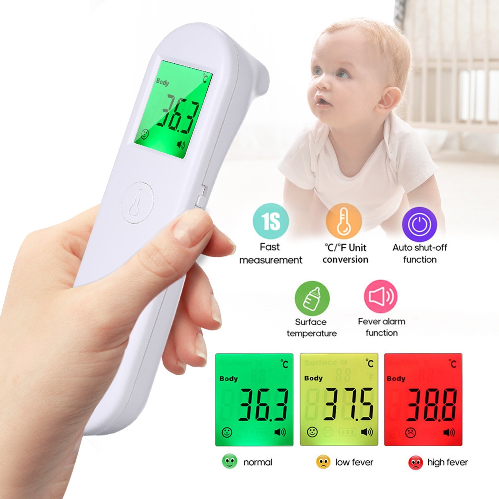 UX-A-02 Non Contact IR Infrared Thermometer + Fast Rapid Reading Finger Pulse Oximeter - white + blue. 