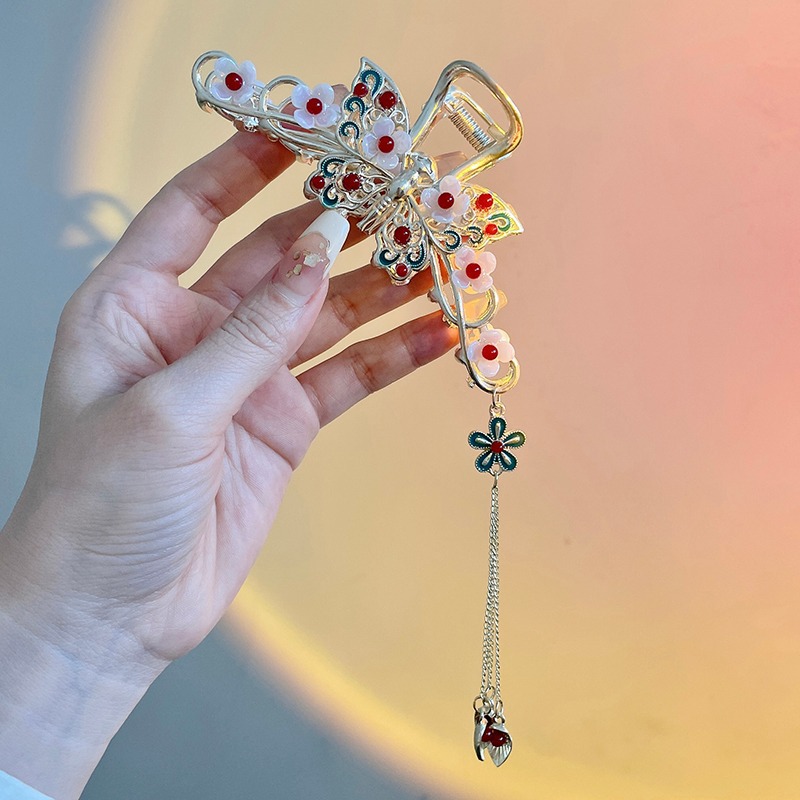 Antique hanfu tassel hairpin on the back of the head large pan hair shark clip women's new grab clip hairpin headwear wholesale