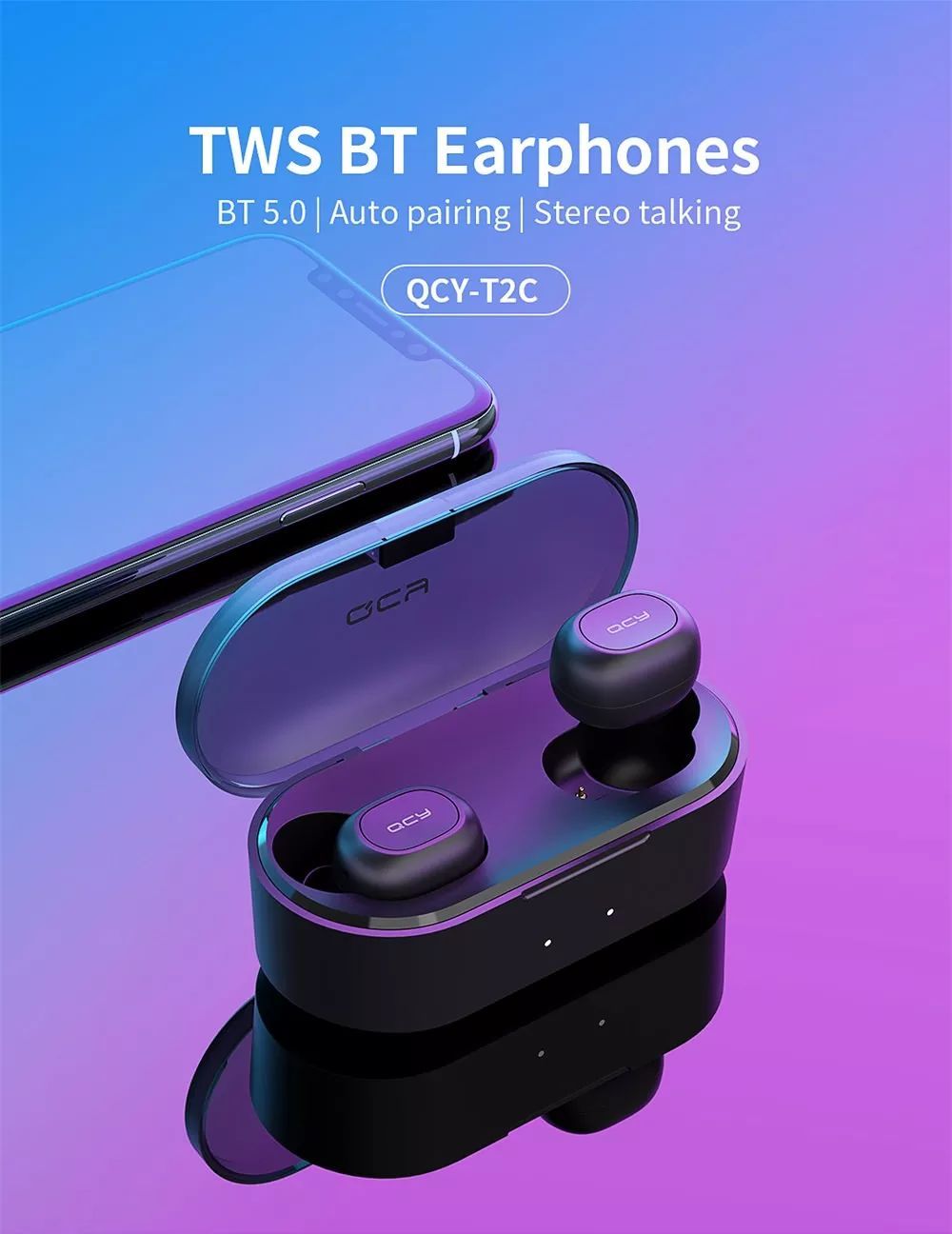 QCY T2C / QS2 3D Stereo Wireless Bluetooth TWS Earbuds V5. 