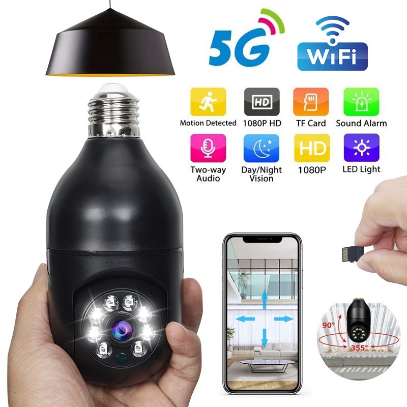 200W 5G E27 Bulb Surveillance Camera Night Vision Full Color Automatic Human Tracking 4x Digital Zoom Video Indoor Security Monitor. 