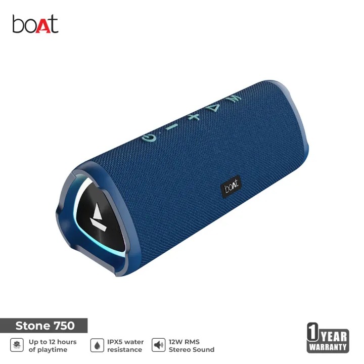 boAt Stone 750 Portable Bluetooth Speaker with 12W RMS Stereo Sound, RGB Lighting Effects, 12 Hours Playtime, Bluetooth 5.3, AUX and TF Card Support, IPX5 Water Resistance, Built-in Microphone.