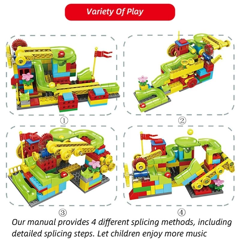 Marble Race Run Maze Balls Track Gear Wheel Blocks Funnel Slide Block compatible with Double Size-130pcs. 