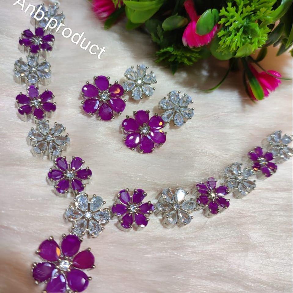 Magenta color diamond jewelry necklace set for ladies