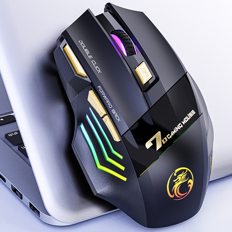 iMICE GW-X7 7-button Silent Rechargeable Wireless Gaming Mouse with Colorful RGB Lights. 