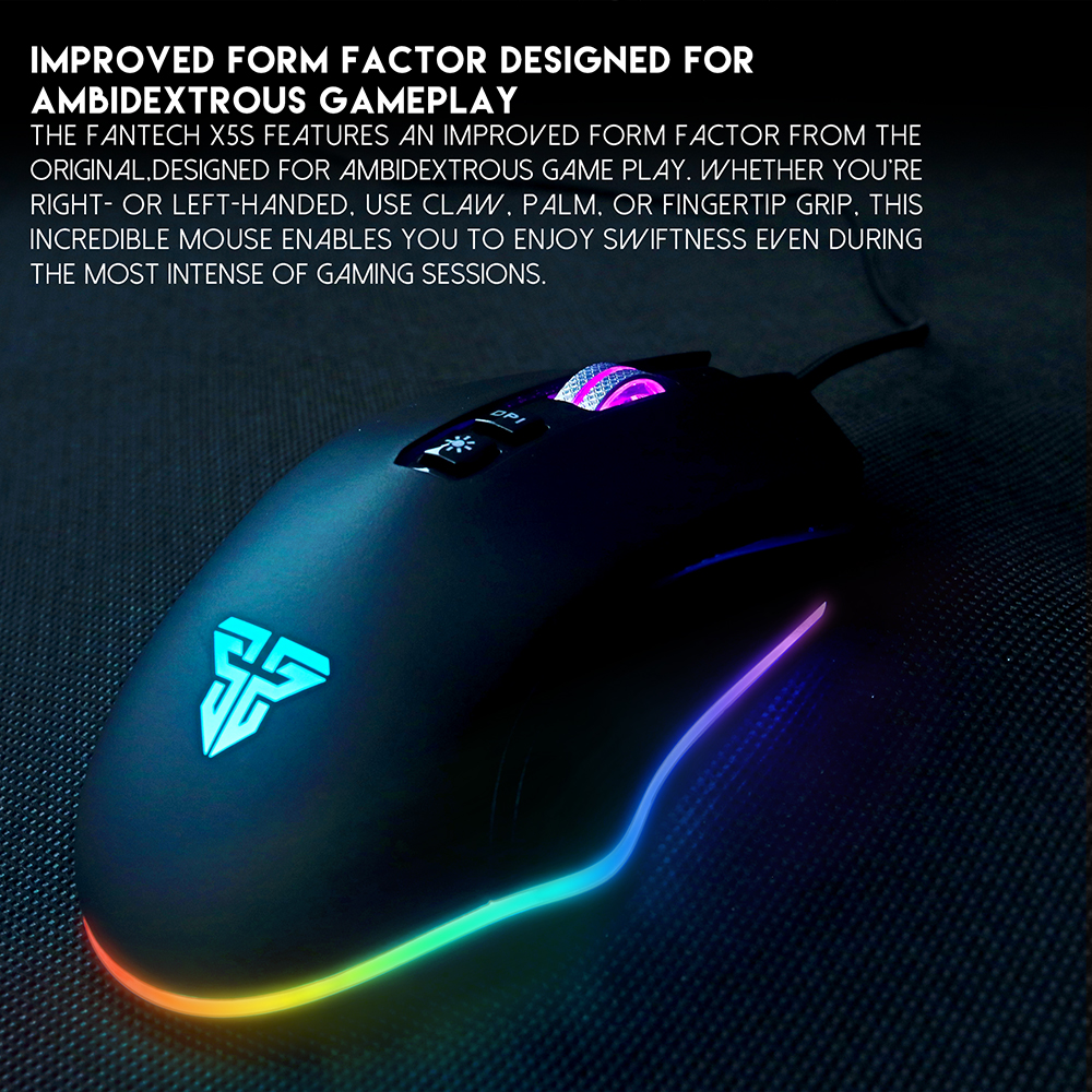 FANTECH ZEUS X5S Gaming Mouse 4800 DPI RGB Wired Mouse USB 6 Button Macro For PUBG CS FPS Mouse Gamer Gaming Computer Mouse. 