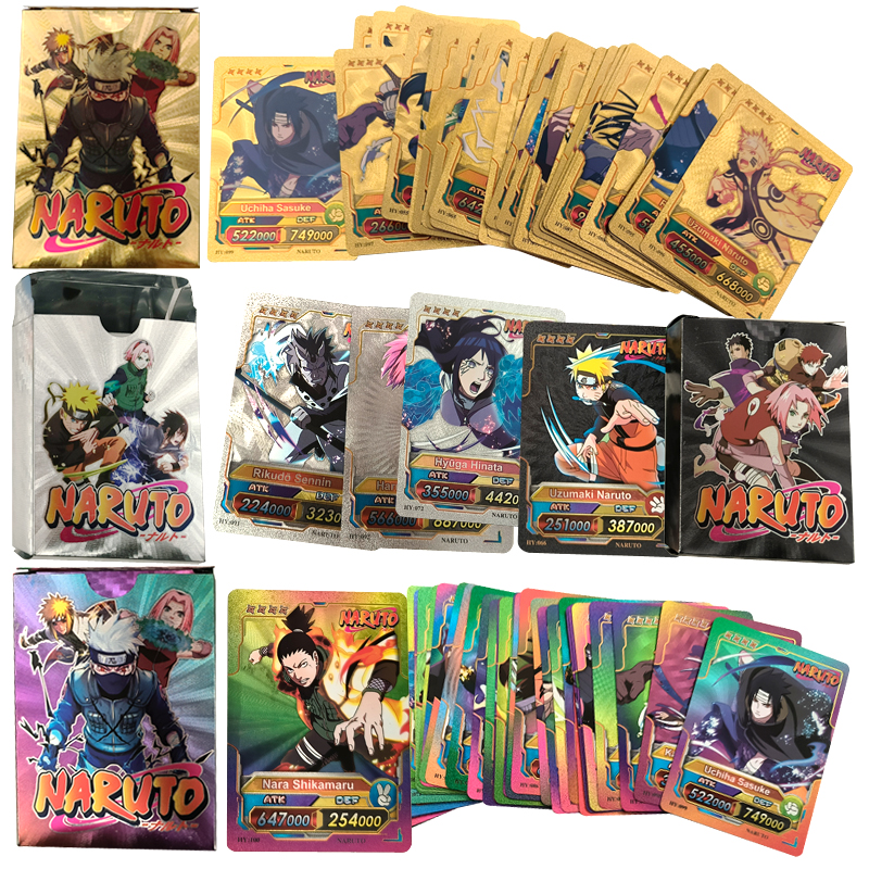 Naruto Gold Foil Card Golden Silver Black Colorful English Sasuke Itachi Kakashi Hinata Anime Game Collectible Battle Cards Toys