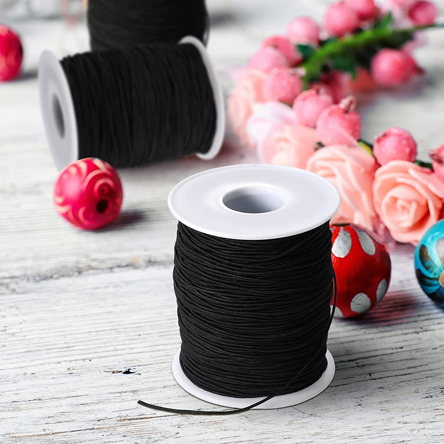 Kaitun 2 mm Elastic Cord Stretch String Elastic Beading Cord Craft Thread for Jewelry Making (Black)