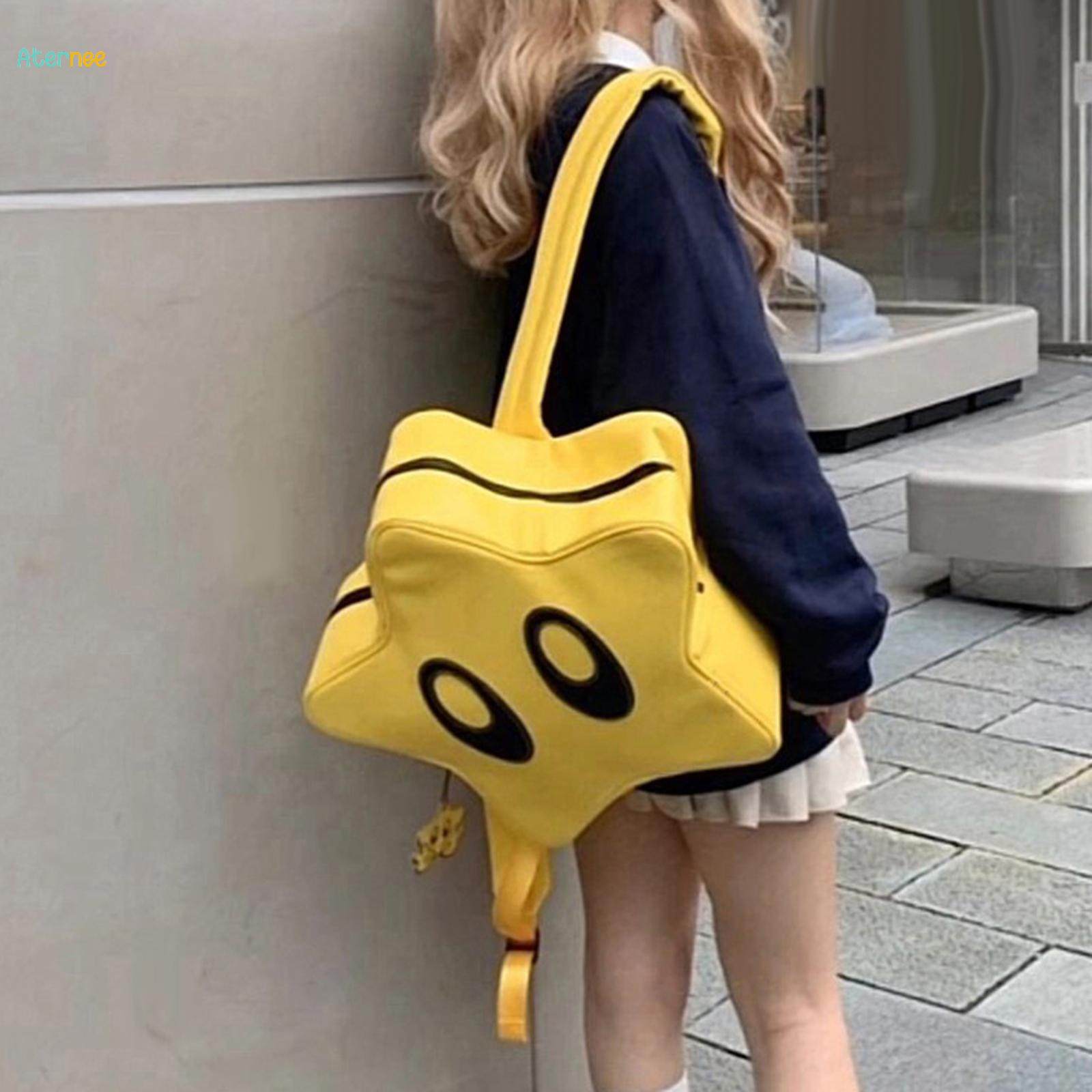 Yellow Star Shape Backpack Bookbag with Adjustable Shoulder Straps Funny Cute Travel Bag 33x12x38cm. 