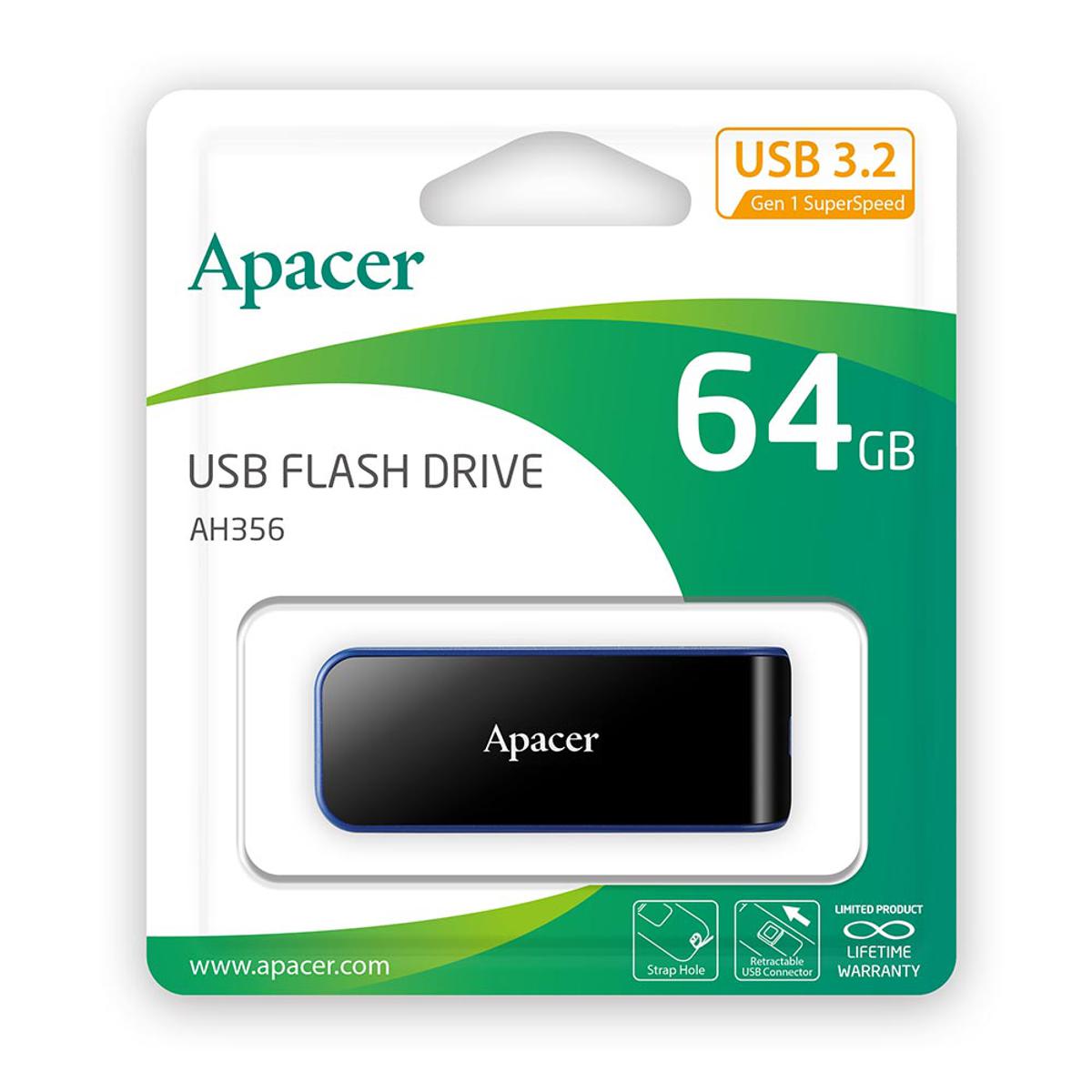 APACER AH356 64GB USB 3.2 Gen 1 Pendrive - Compact & Streamlined Design. 