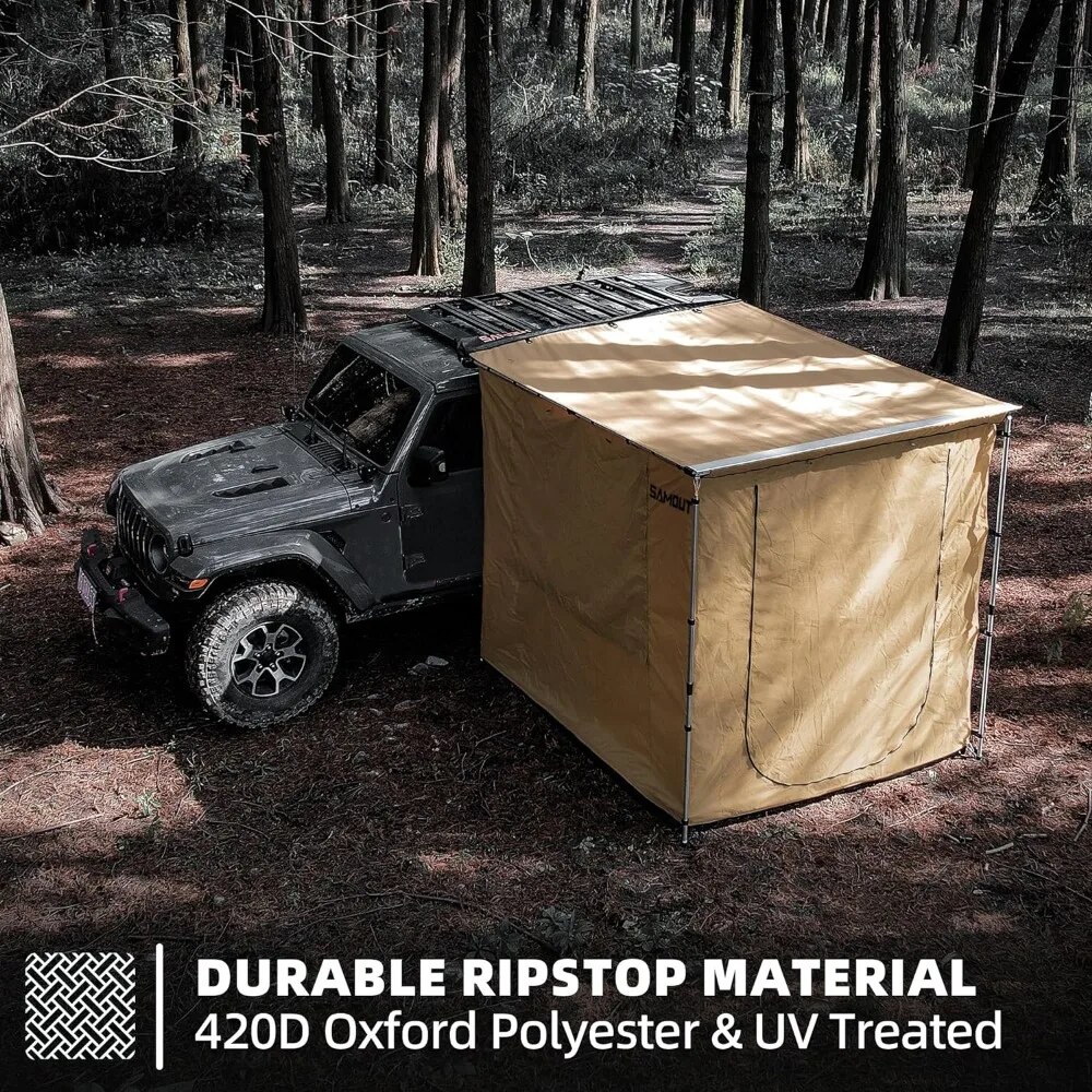 Camping Tent Vehicle Awning Room 8.2' X 8.2' Rip-Stop 420D Oxford Side Awning Changing Room With PVC Floor Carport Pergola Shade. 