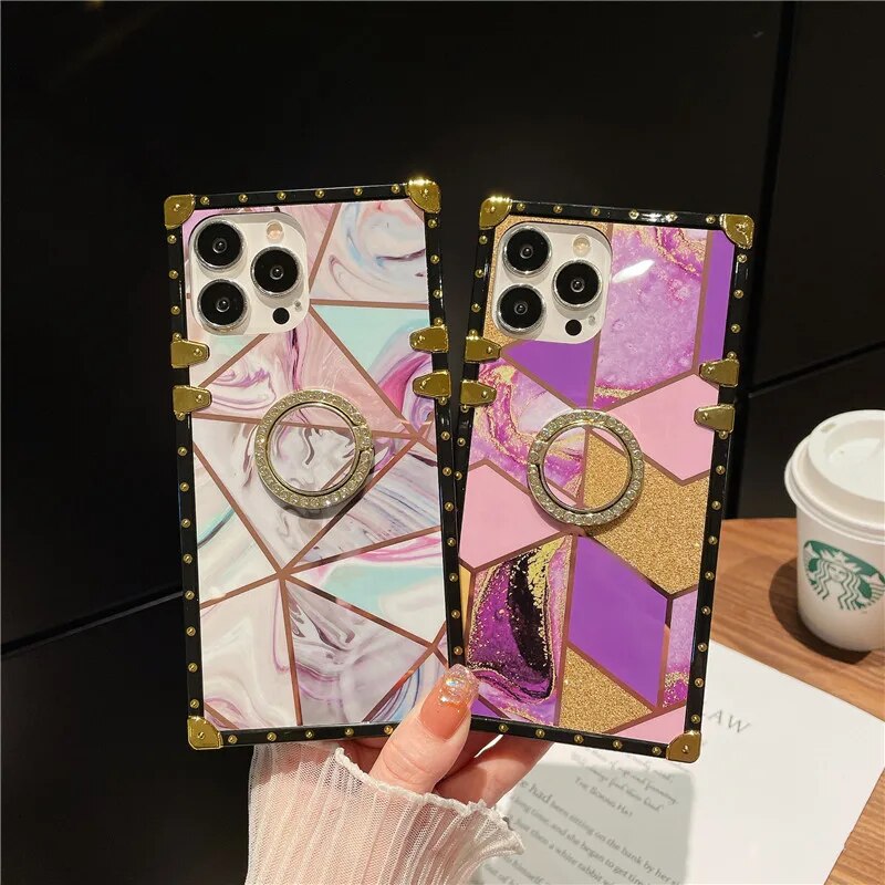 Luxury Diamond Bling Marble Square Phone Case For Samsung J2 J4 J6 Prime A50 A70 A10S A20S A30S A40 M21 M31 M12 A01 M32 A13 Lite