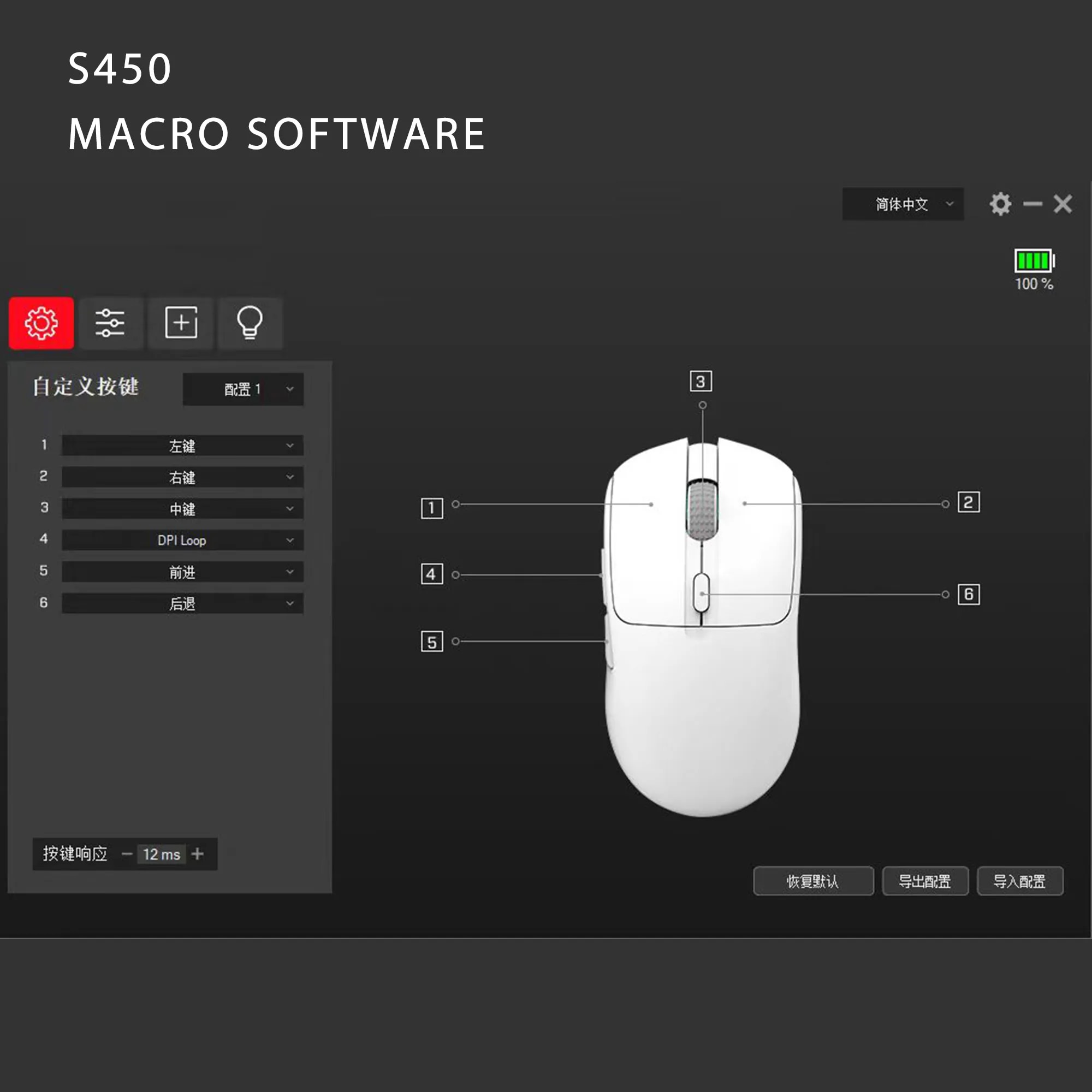 PHYLINA S450 Wireless Gaming Mouse 56g Lightweight 2.4G USB-C Wired PAW3395 Rechargeable 6 Programmable Buttons for SCGO/LOL/CF. 