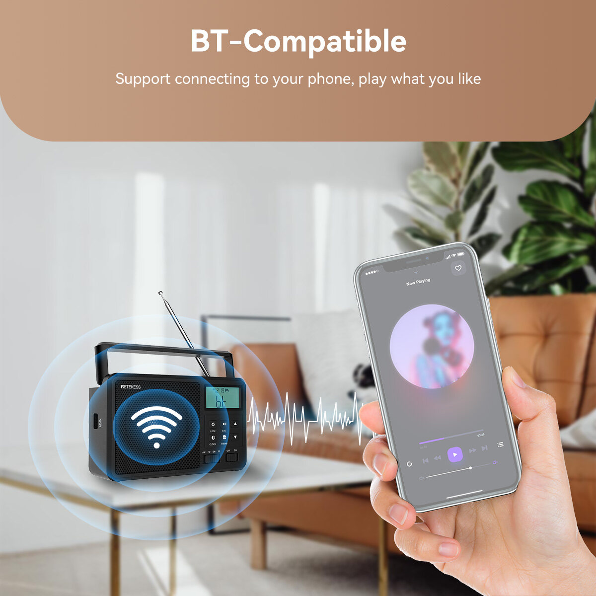RETEKESS TR638 Portable Bluetooth Radio, AM FM Shortwave Radio with Backlight LCD Display, Large Knob Digital Radio for Home Elders Support External Antenna, TF Card and USB. 