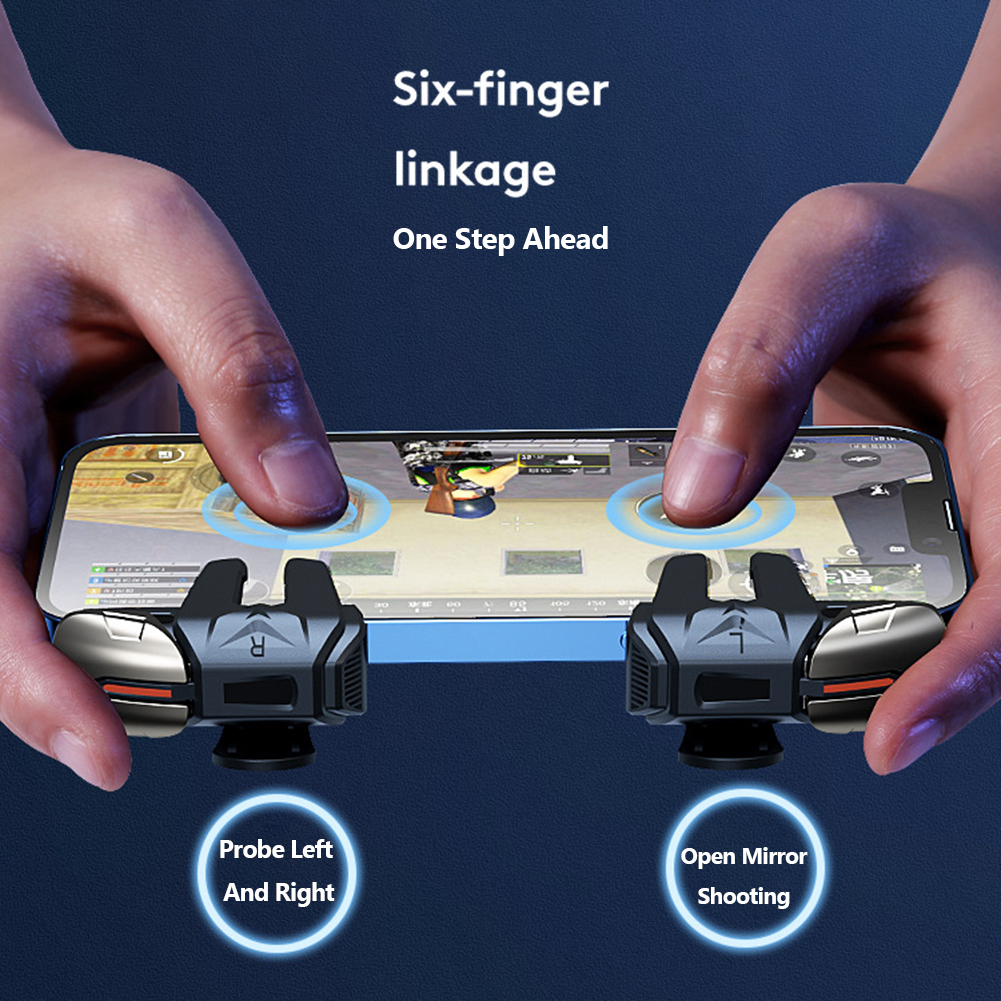 1 Pairs 6 Finger Game Controller Gaming Aim Triggers Button for PUBG Mobile Accessories for Kid Playing. 