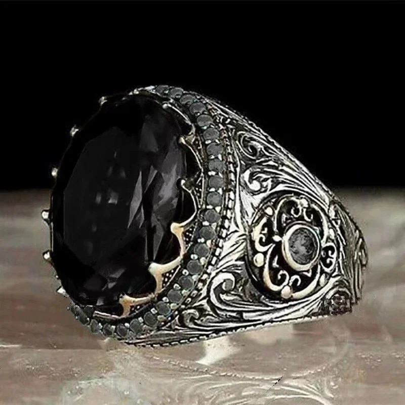 New Punk Turkey Vintage Rings Geometric Oval Black Suitable for Anniversary Party Wedding Men's Rings High-end Luxury Jewelry