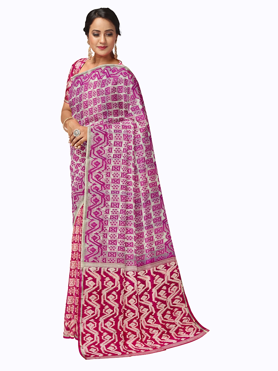 Tangail Tat Multi Colour Moslin Jamdani Saree for Women