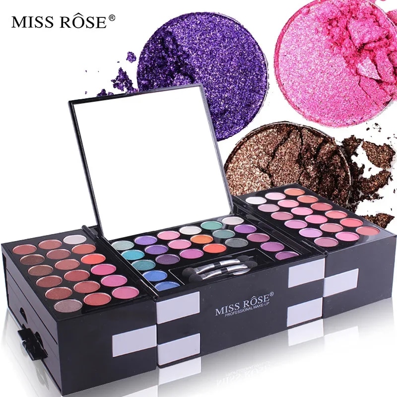 Miss Rose Makeup Case Set Kit-Ultimate Color Combination-Holiday Gift Set Cosmetic Eye Shadow Lip Gloss Blush Brow Combo Palette JokeT