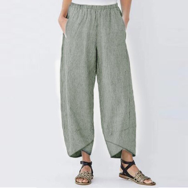 Summer pockets striped hot sale casual capri pants