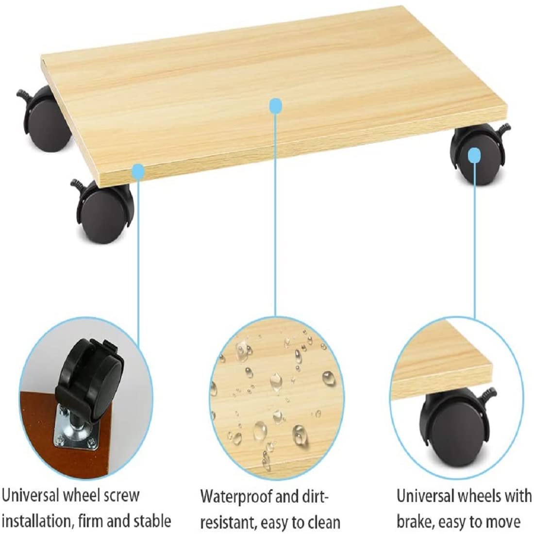 Heavy Duty Wooden CPU Trolley Computer Desktop Tower Stand with Locking Wheels,Multicolo. 