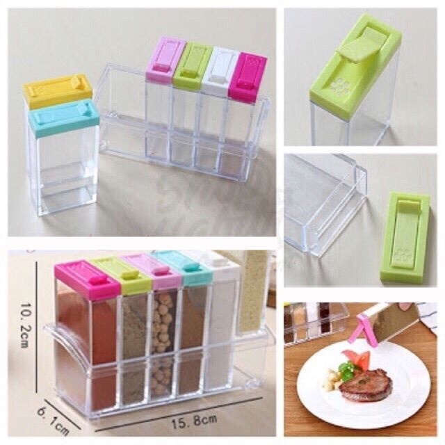 Six-piece Set Transparent Plastic Seasoning Box Salt and MSG Seasoning Can. 