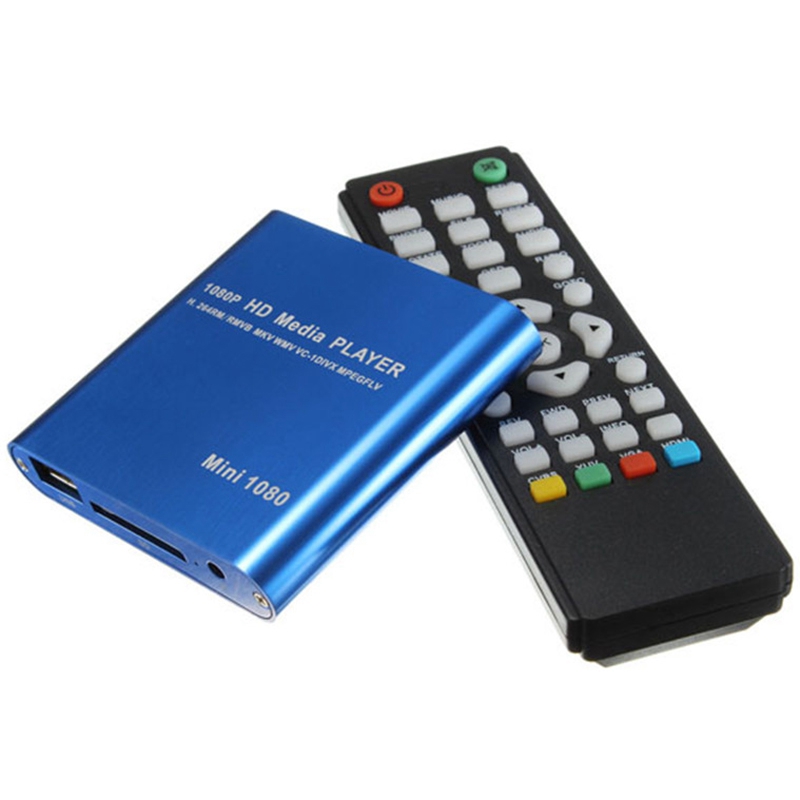 Us Plug Mini Car Hdd Media Player Adapter Hdmi Av Usb Host With Sd Mmc Card Reader Support H.264 Mkv Avi 1920x1080P 100Mpbs(Blue)