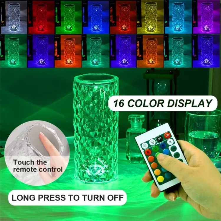 Rose Diamond Table Lamp RGB Atmosphere Light USB Charging Torch Lamp 16 Color