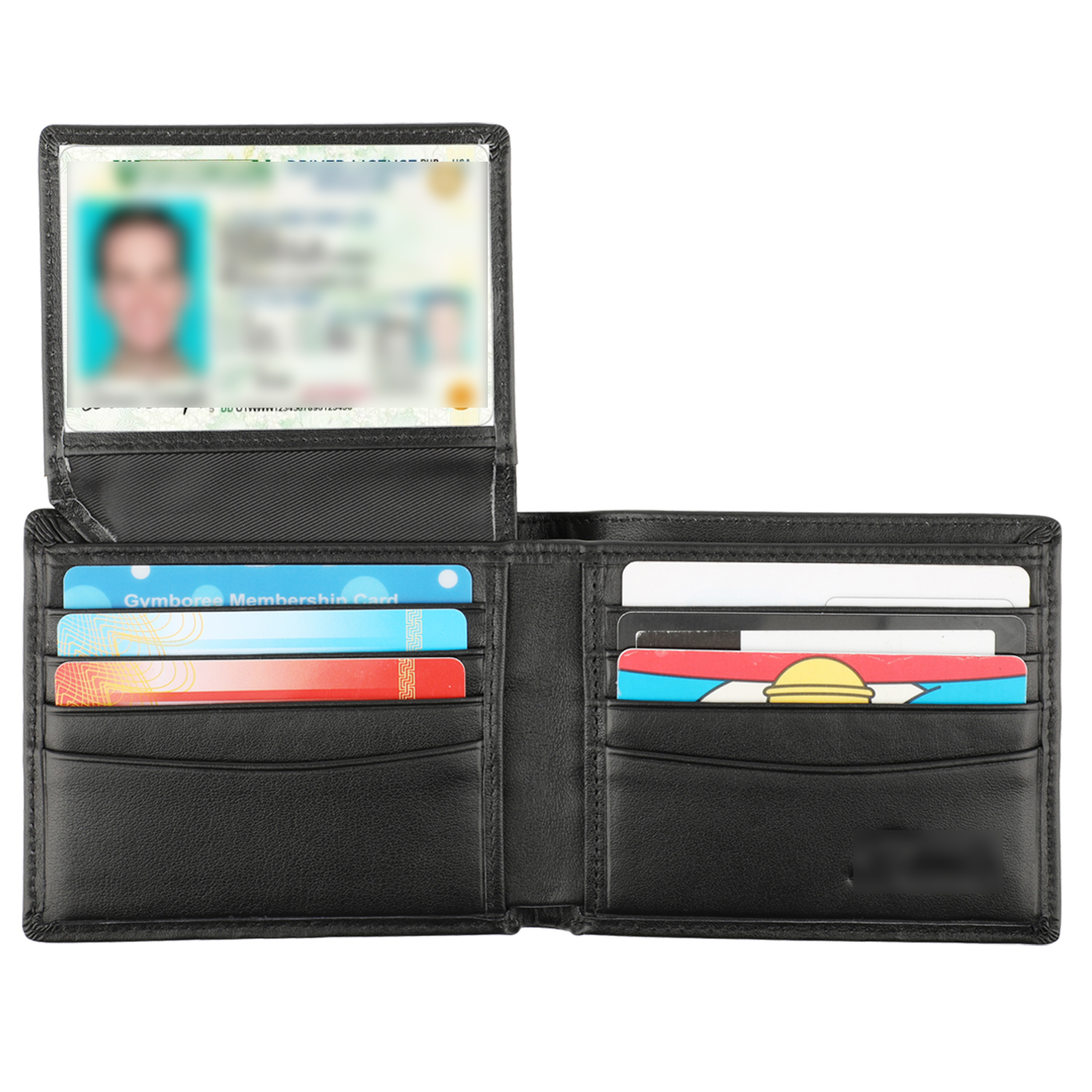 RFID Blocking Cowhide Leather Bifold Wallet For Men With 2 ID Windows Black