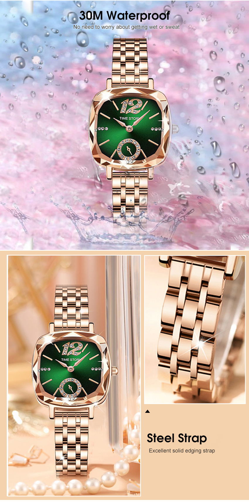 LouisWill Square Retro Quartz Diamond Watches description image 3