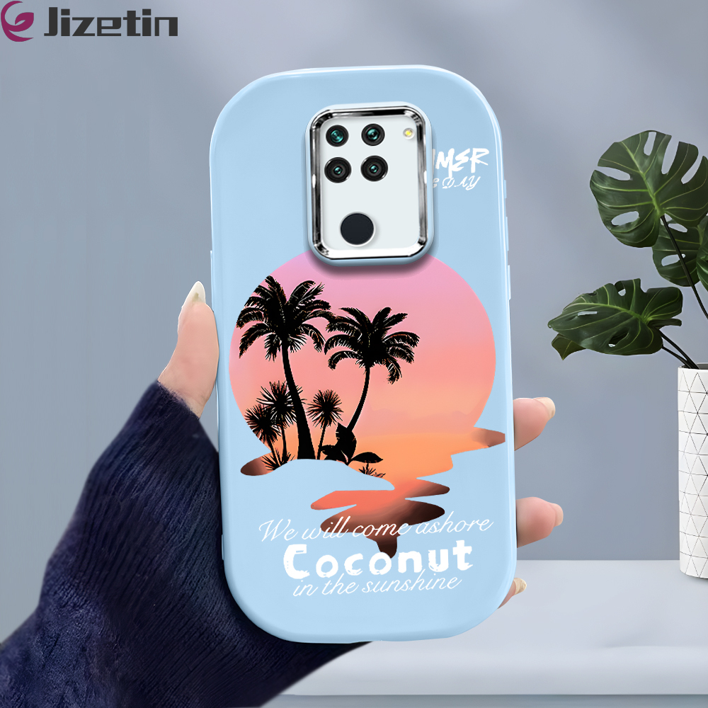 Jizetin for Redmi Note 9 Back Cover Summer Island Bright Lens Frame Candy Soft Rubber Phone Cases