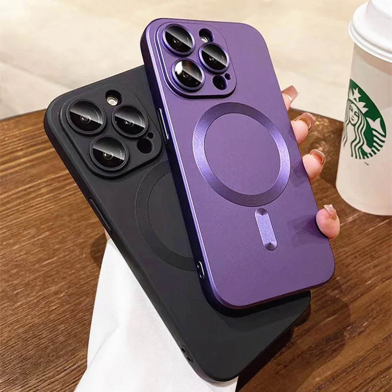【Healer DingD】Lens Protection Case For Magsafe Wireless Charging Phone Case For iPhone 15 14 13 12 11 Pro Max Soft Magnetic Matte Bumper Cover