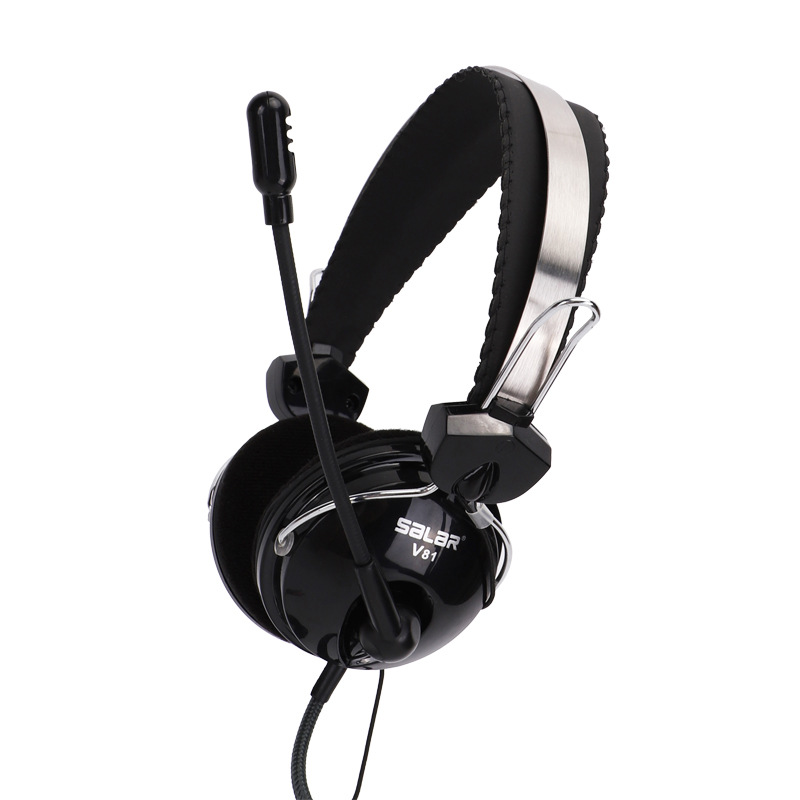 Sound V81 head-mounted computer office conference headset steel head beam rotating microphone voice is clear. 