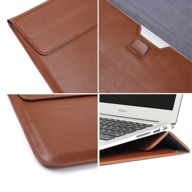 13 14 15 Inch Envelope Pouch PU Leather Laptop Sleeve For Macbook iPad Huawei D15 Matebook 14 HP Lenovo Computer Case with Stand. 