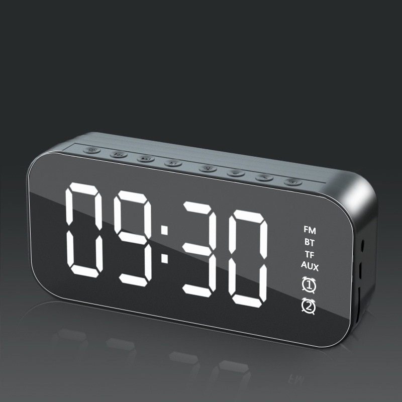 HXSJ Multifunction BT Speaker Mirror LED Alarm Clock Home Room Portable FM Radio Mini Speakers Digital Display Wake Up Table Desktop Clock. 