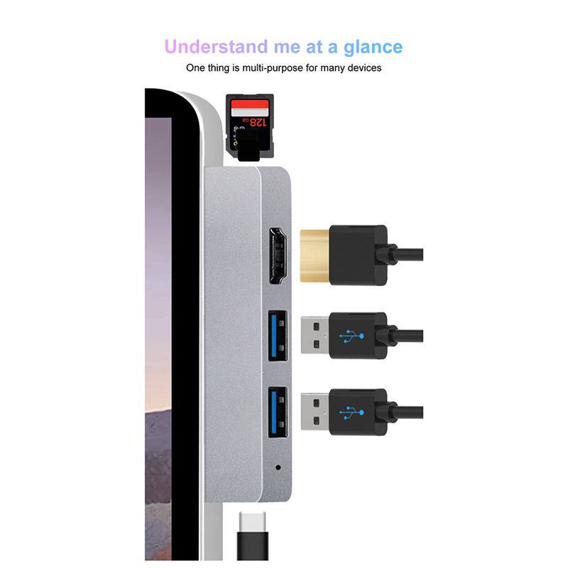 For Surface Pro 8 USB C Hub, 4K HDMI-Compatible Adapter+2 USB 3.0 Reader SD/TF Card Reader Adapter for Surface Pro 8. 
